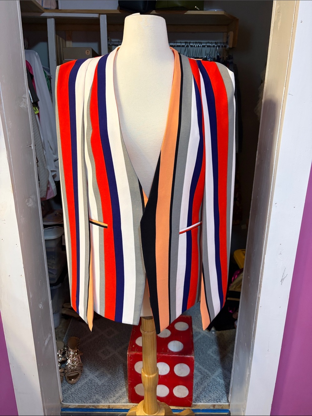 Lavish Alice Multicolor Striped Open-Front Cape Blazer